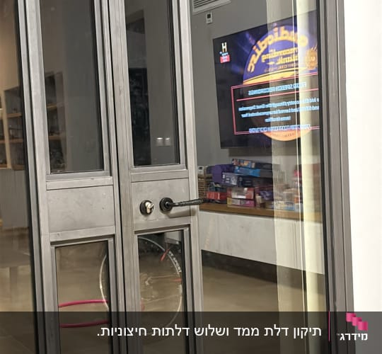 דלת זכוכית עם מנעול וידית מתכת